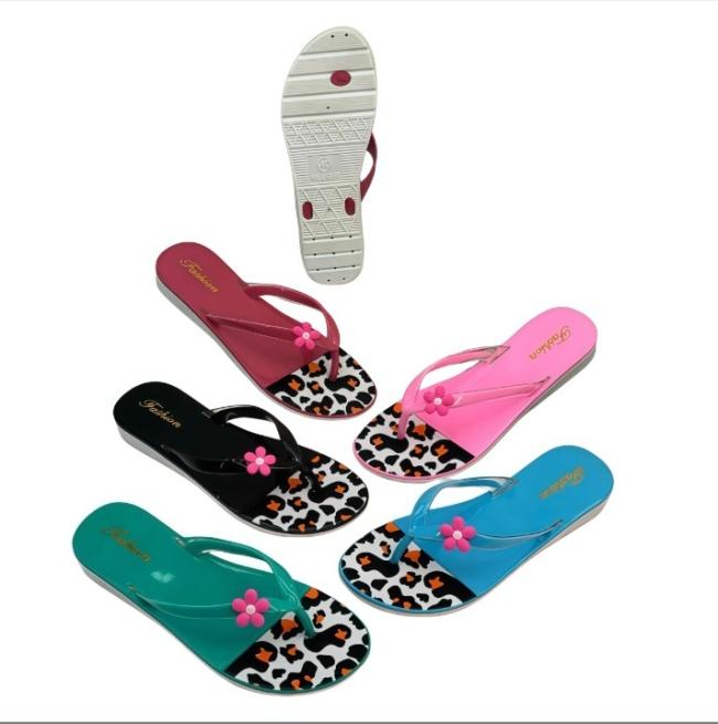 PVC Women Leopard Print Color Block Sole Thongs 3D Flower Accent Multiple Colors
