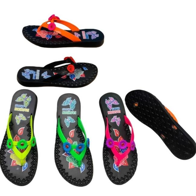 EVA Women Butterfly & Floral Print Flip Flops 3D Flower Accent Multiple Colors