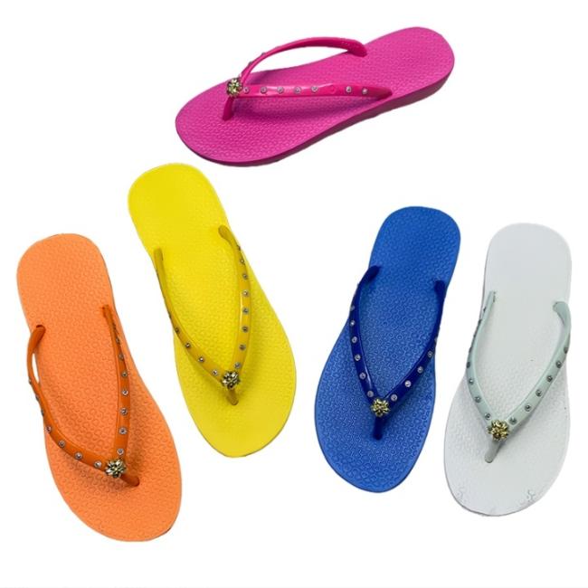 EVA Women Solid Color Flip Flops Rhinestone Floral Accents Multiple Colors