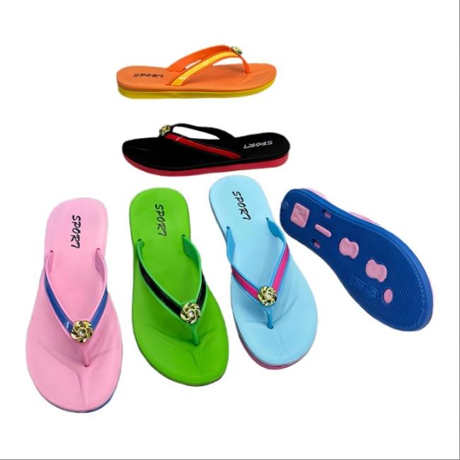 EVA Women Sport Style Flip Flops Two-tone Strap Gold Flower Ornament Multiple Colors