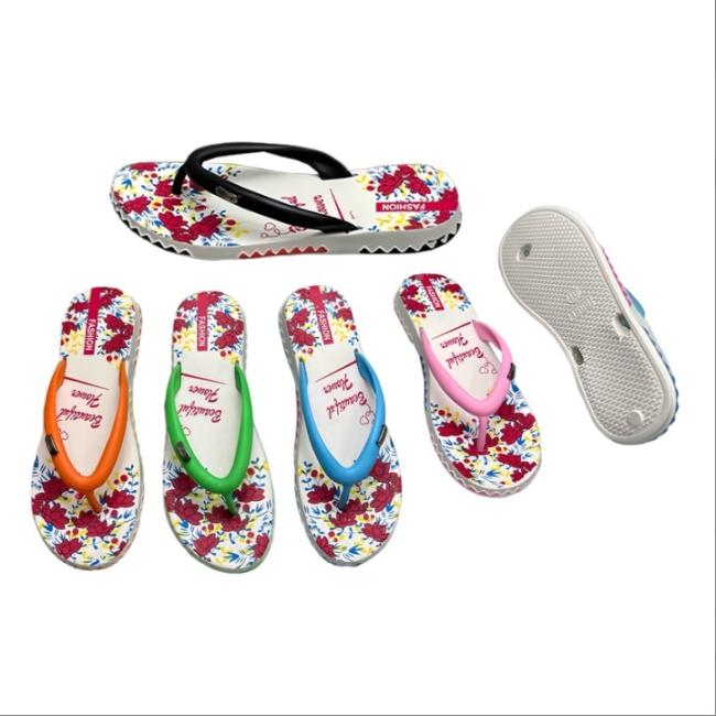 EVA Women Floral Print Flip Flops Two-tone Strap Multiple Colors