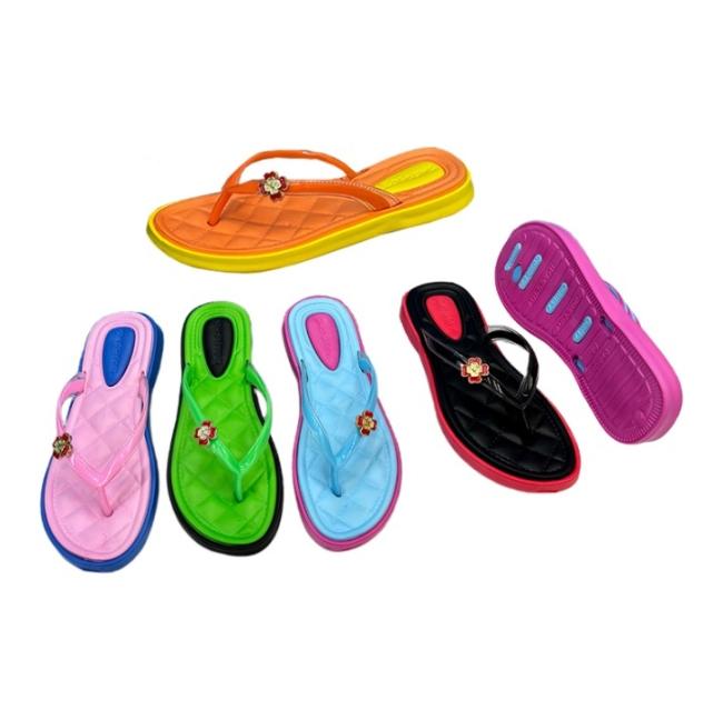 EVA Women Quilted Insole Flip Flops Flower Ornament Multiple Colors