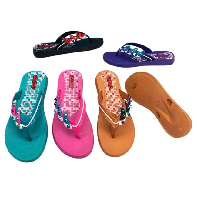 EVA Women Plaid Insole Flip Flops Colorful Rhinestone Studs Multiple Colors
