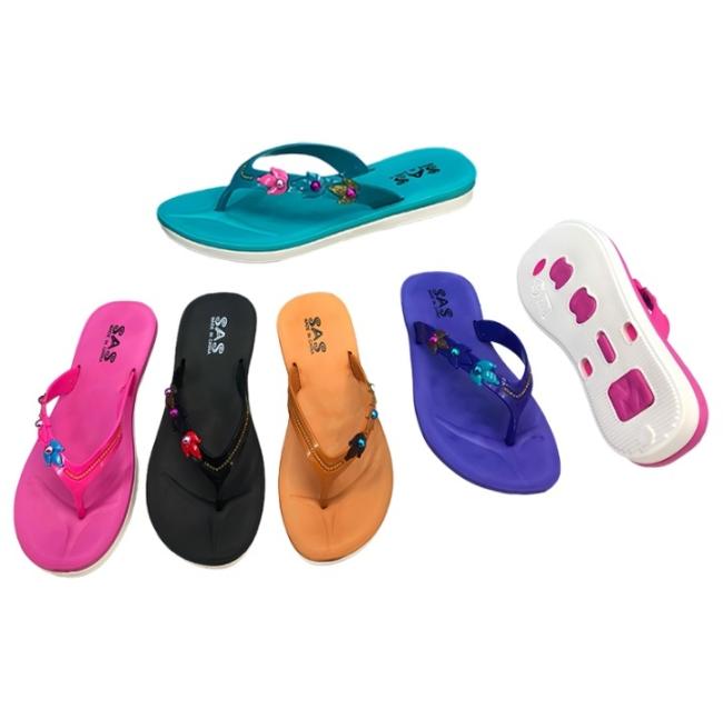 Wholesale EVA Women Two-tone Sole Flip Flops Rhinestone Flower Decoration Multiple Colors