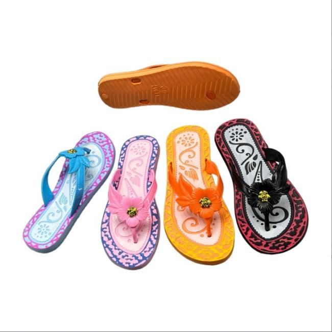 Wholesale EVA Women Colorful Flower Decor Two-tone Sole Flip Flops Multiple Colors