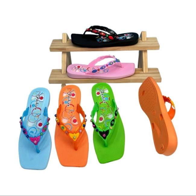 Wholesale EVA Women Fashion Pattern Bead Decor Flip Flops Multiple Colors