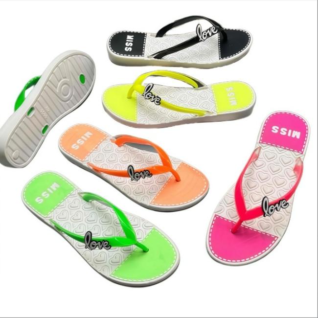 Wholesale EVA Women Heart Embossed LOVE Letter Color Block Flip Flops Multiple Colors