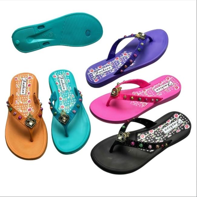 EVA Women Floral Print Flip Flops Rhinestone Crown Decoration Multiple Colors