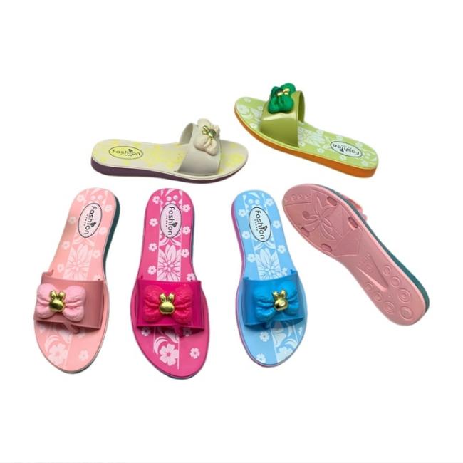 EVA Women Floral Print Slide Sandals 3D Bow Decoration Multiple Colors