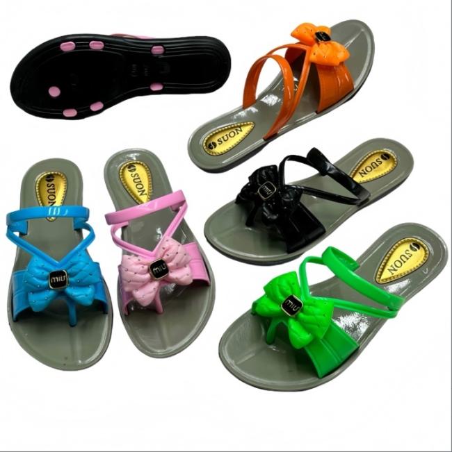 Wholesale PVC Women Bow Decor Rhinestone Flip Flops Sandals Multiple Colors