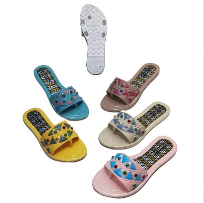 Wholesale PVC Women Geometric Rhinestone Decor Slide Sandals Multiple Colors