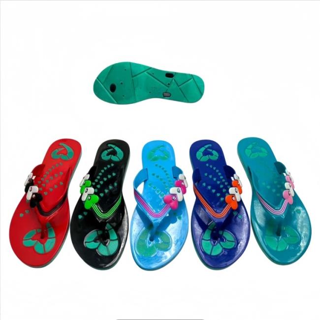 Women PVC flip flops glossy decorative buckle stripe detail multi-color red black blue green wholesale Africa Middle East Southeast Asia