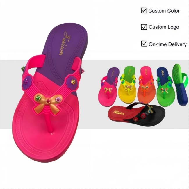 Women's Bowknot Beaded PVC Flip Flops wholesale for Africa and Middle East — source factory