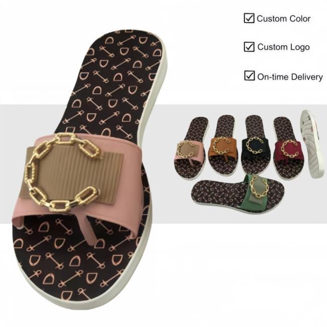 Women's Arrow Print PVC Flip Flops with gold chain wholesale for Africa and Middle East — source factory