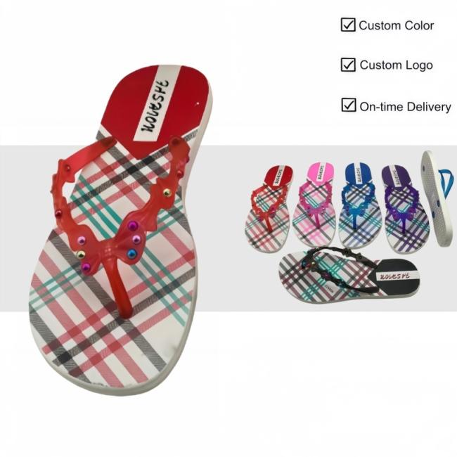 Women's Plaid Rhinestone PVC Flip Flops wholesale for Africa and Middle East — source factory