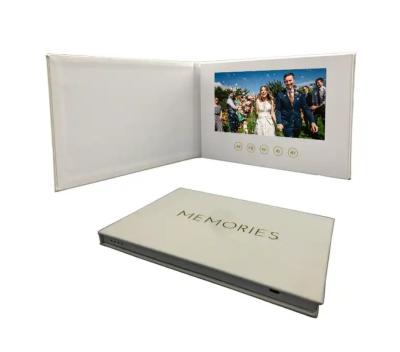 China New material LCD video wedding invitation card linen video album with big promotion for sale