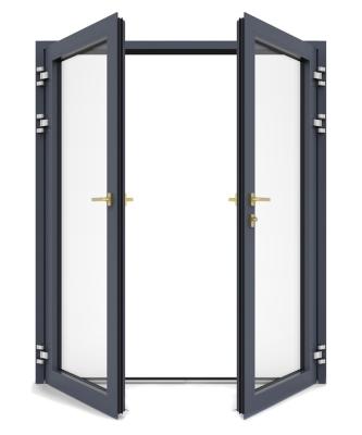 China Double Tinted Glass Aluminum Swing Doors Flucarbon With Fiberglass Flyscreen for sale