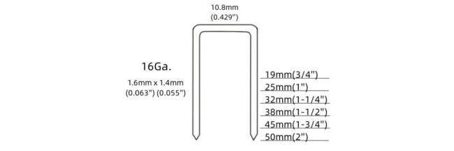 16 Gauge Staple 7/16 Crown 32mm (1-1/4") N32