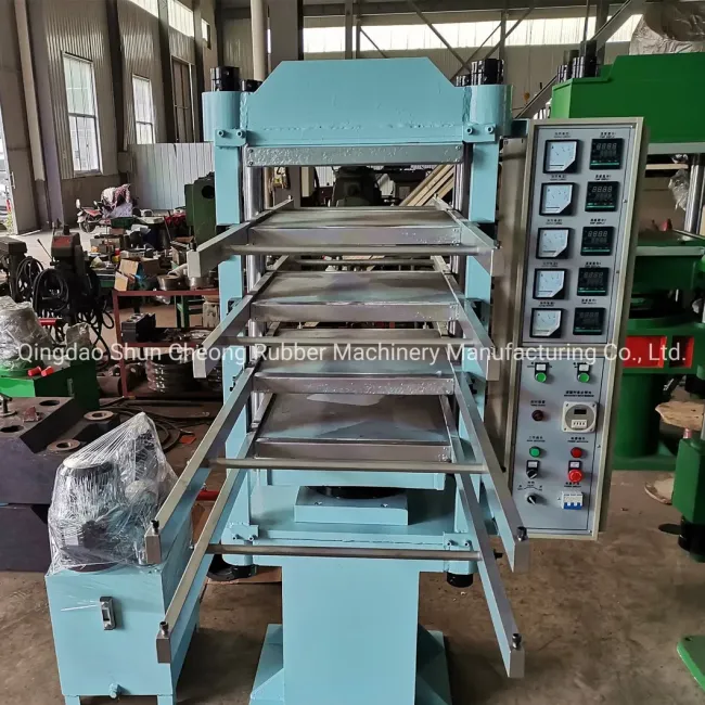 Sports Floor Tile Production Line - Close-up view of vulcanizing press