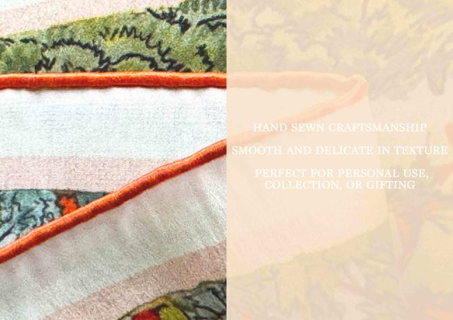 Silk scarf displaying vibrant digital print patterns and colors