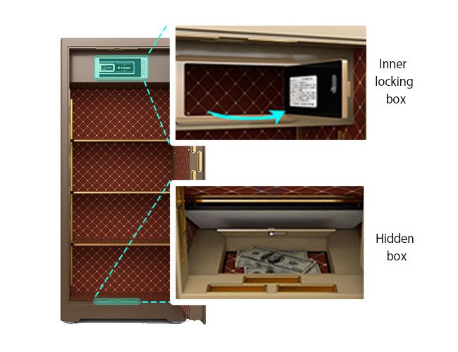 Hidden compartment location inside safe
