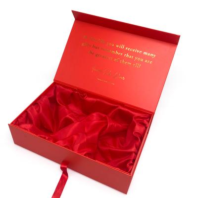 China Red Cardboard Gift Boxes Flip Top Rigid Festival With Red Ribbon for sale