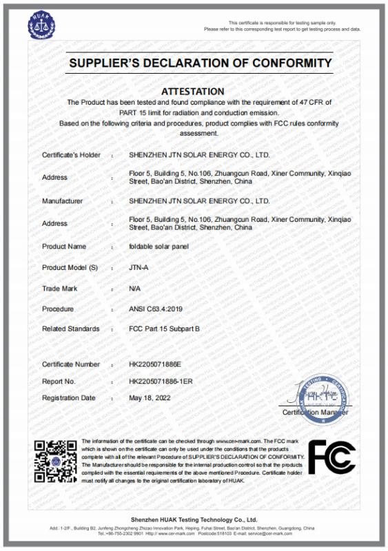 FCC - Shenzhen JTN Solar Energy Co., Ltd.