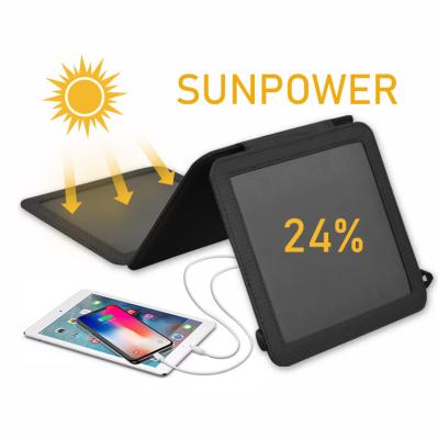 China Camping 21W Foldable Sunpower Solar Mobile Charger Portable Solar Panel with USB Port for sale