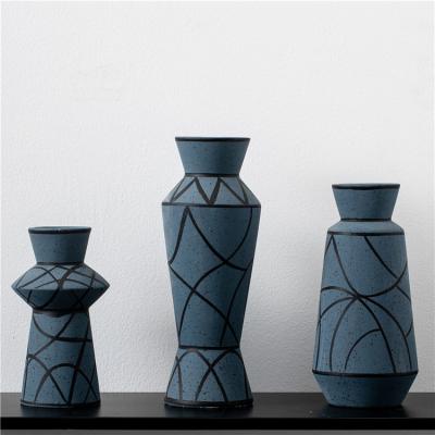 China New Design Modern Wedding Centerpiece Decorative Nordic Porcelain Flower Vases Matt Blue Ceramic Vase For Decor for sale