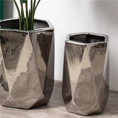 China Latest design home balcony hotel decor flower plant pot creative electroplate ceramic garden pots for plants for sale