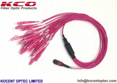 China Fan del cordón de remiendo de la fibra óptica de OM4 MPO 24LC - hacia fuera cubierta del PVC LSZH con el adaptador de MPO en venta