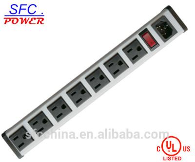 China IEC 60320 Inlet C14 PDU POWER STRIP, NEMA 5-15R 7 OUTLETS, VERTICAL RACK / SURFACE MOUNT, METAL ENCLOSURE, D.P. CIRCUIT BREAKER, for sale