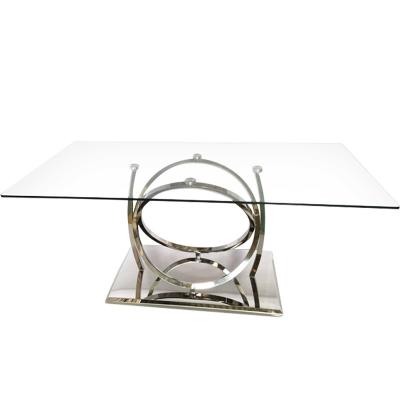 China Luxury Silver Metal Dining Table With Clear Glass For Dining Room en venta