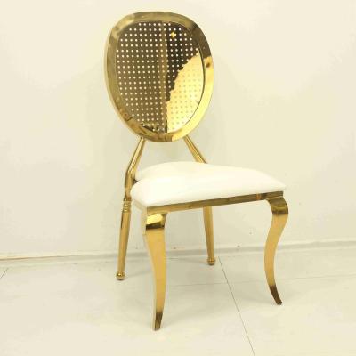 China Luxo Quadro de aço inoxidável dourado Cadeira de convidados Trono Hotel Refeição Tecido Cadeira de casamento à venda