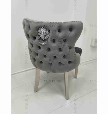 China Gray Power Lion Buttoned Back Dining Chair Padded Dining Room Chairs Silver Stainless Steel Legs for sale