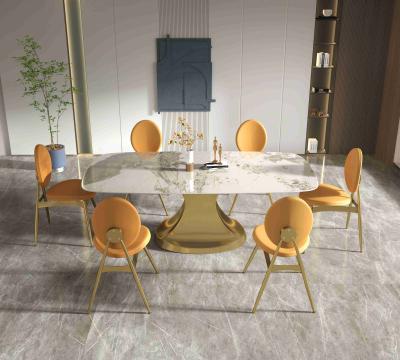 China 201 Stainless Steel Gold Collection luxury dining table 6 seater Shaped Base Living Room for sale