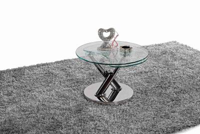 中国 円形のガラス テーブルの上の流行の茶表Xのメタル・ベース側面の小さいテーブル 販売のため