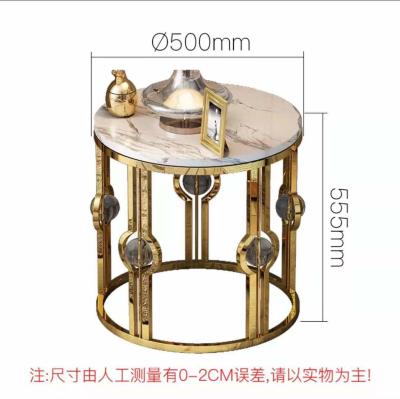 China Gold Plated Stainless Steel Marble Side Table Light Luxury Metal Crystal Ball Round Corner Table for sale