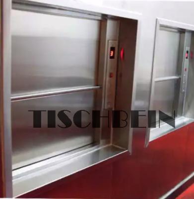 China Hairline St St Industrial Floor Type Fire Rated Dumbwaiter 200kg 300kg With Hinged Door 2-Panels Up Sliding Sealed Door for sale