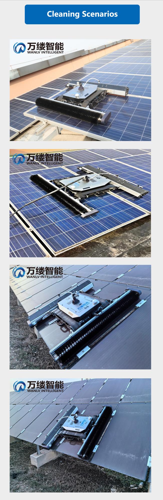 High-Efficiency Solar Panel Maintenance Robot with 1000 mm Roller Brush Heads and Nozzles for Dry or Wet Cleaning