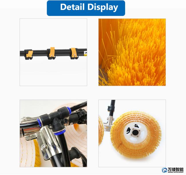 Single-Disc Hassle-Free PV Solar Panel Cleaning Brush with Lithium Battery-Powered Water Pump and Charger Telescopic Handle and Heavy-Duty Bristles