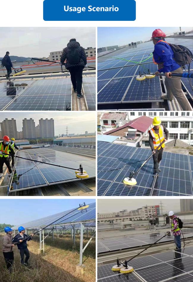 Brush-Less Motor Driven Dual-Supply Single-Head Brush for Solar Panel Cleaning with 5.5-Meter Length Adjustable Pole