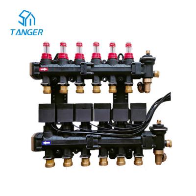 China 6 Loop Radiant Heat Manifold With Mixing Valve Flow Meters Electric Actuators for sale