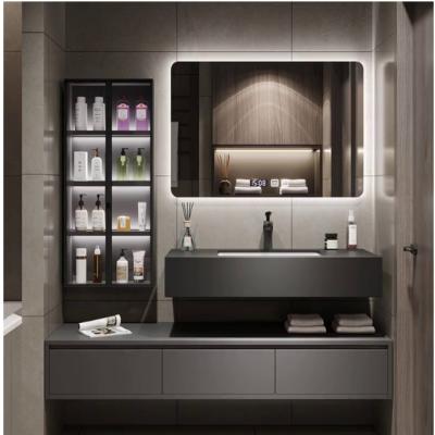 China Armario de baño de estilo rústico minimalista con lavabo de piedra natural en venta