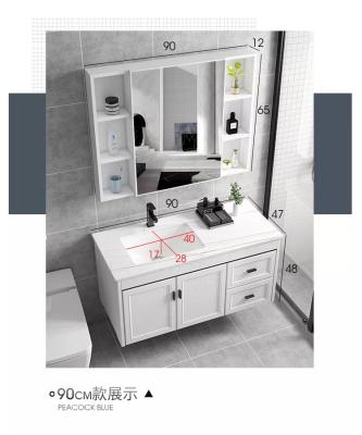 中国 自然な石の平板の流しの浴室の洗面器のキャビネットの虚栄心のキャビネットが付いている壁によって掛けられる洗面器 販売のため