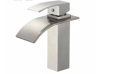 China Deck Mounted Waterfall Brushed Chrome Basin Taps Zinc Alloy Handle for sale