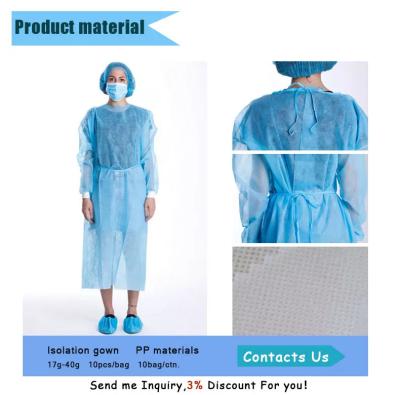 China Waterproof Disposable Isolation Gown Medical Blue 35 Gsm for sale