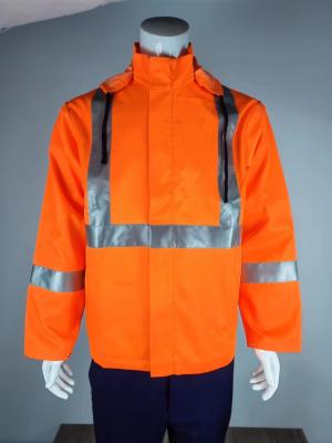 China 100% Polyester 280GSM Orange Jacket with Reflective Strips and Detachable Hood and Without Pocket for sale