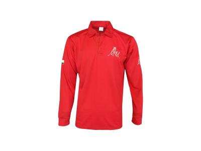 China 180GSM Lapel Collar Red Long Sleeve Button Up Shirt Embroidery for sale