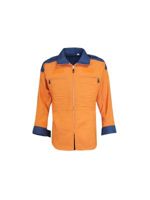 China 240GSM Navy Contrast Orange Work Coat 65% Polyester 35% Cotton Twill 2/1 for sale